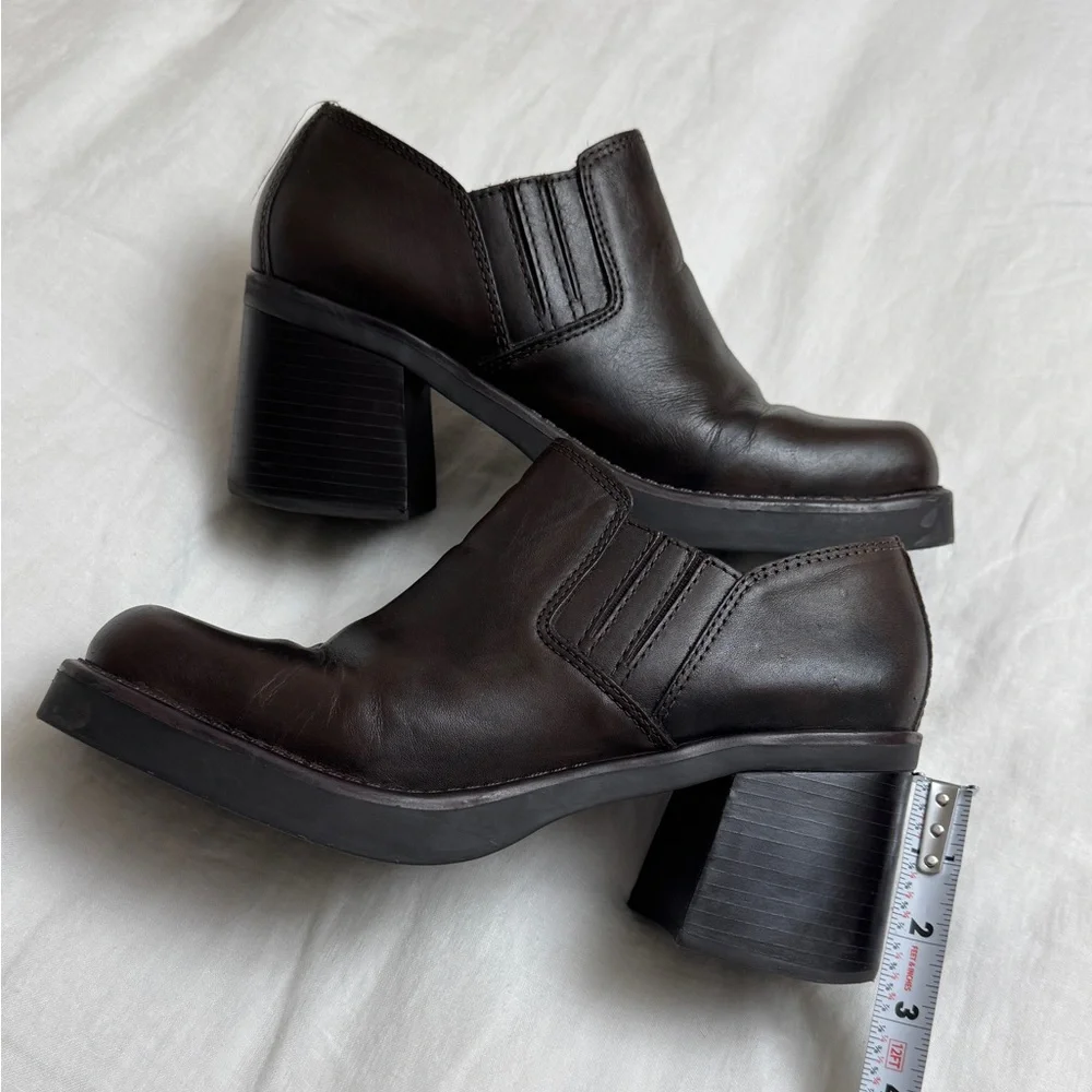 Vintage Y2K 2000s MIA Chunky Platform Chocolate Brown Leather Boots Size 10
